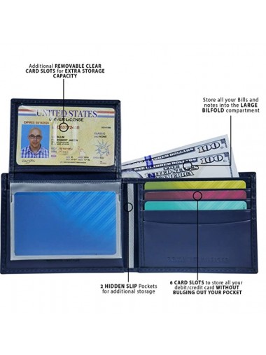 Tommy Hilfiger Men's Slim Bifold Leather Wallet- Navy